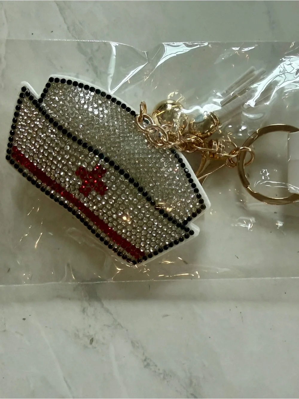 ✨ NWT Puffy Rhinestone Nurse Hat Keychain Bag Charm